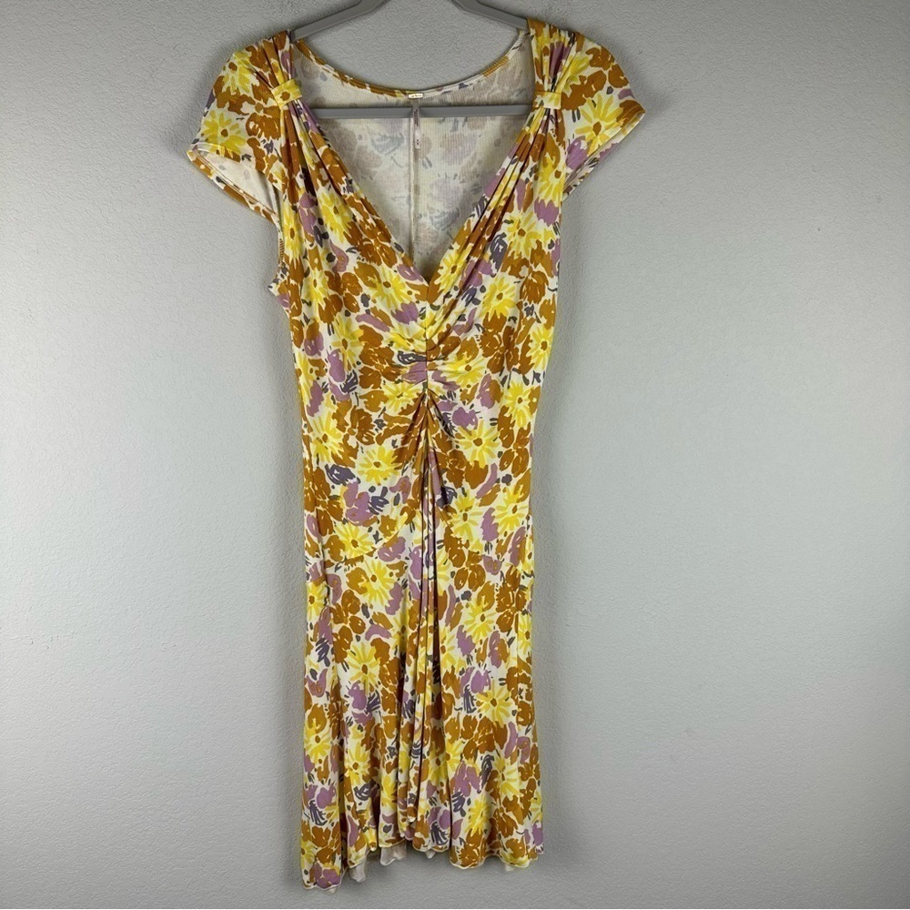 Free People Yellow Brown Purple Floral Key to Your Heart Mini Dress Size Medium